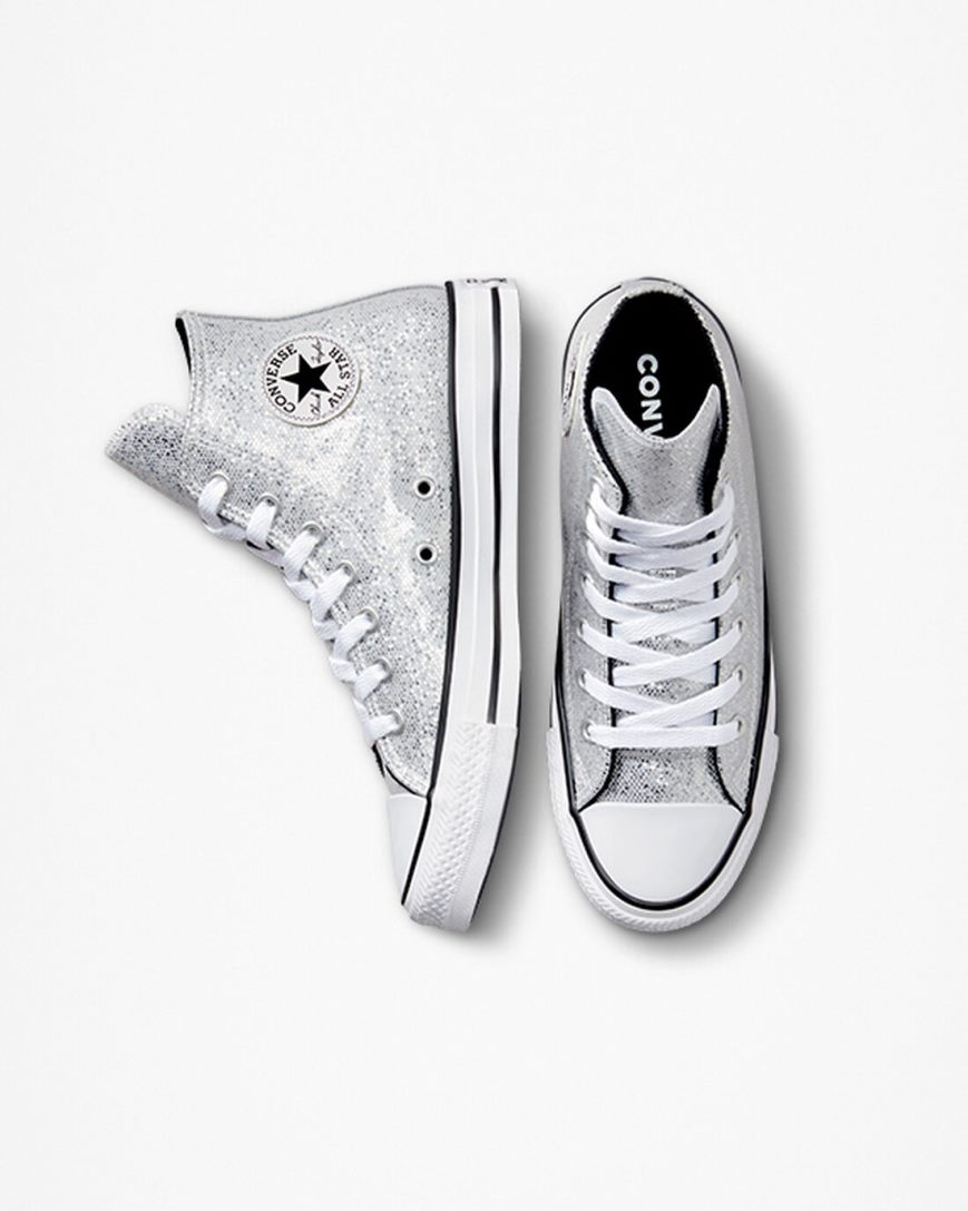 Tenisi Inalti Fete Converse Chuck Taylor All Star Glitter Argintii Gri Negrii | RO FCTEO563